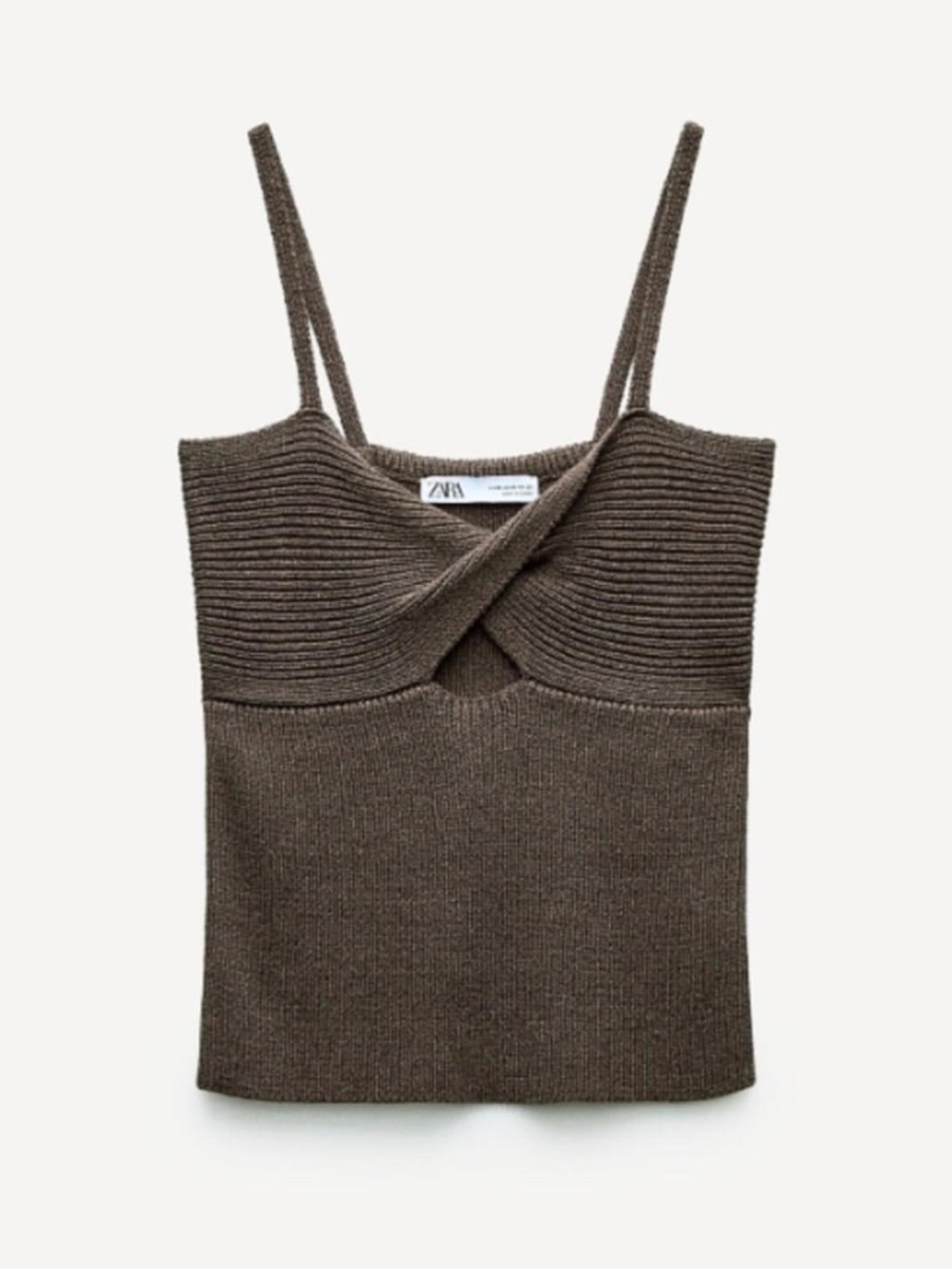 Zara Women’s Linen Blend Knit Keyhole Crop Tank Top Olive Brown - Size Small